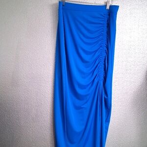 NWT INC International Concept Bright Blue Midi Skirt With Ruching Detail Size XL